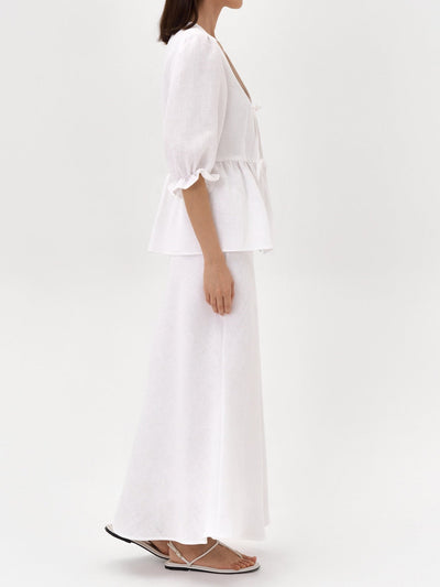 Yellow V-neck Mid-sleeve Top High Waist Skirt Linen Suit