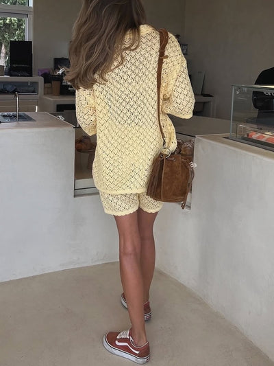 Knitted Crochet Shorts Set