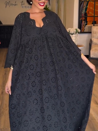 Elegant Black Hollow Pattern Dress
