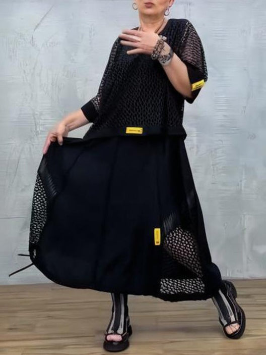 Black Mesh Sleeveless Dress and Cover-up Set