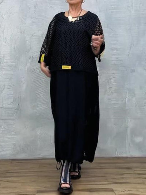 Black Mesh Sleeveless Dress and Cover-up Set