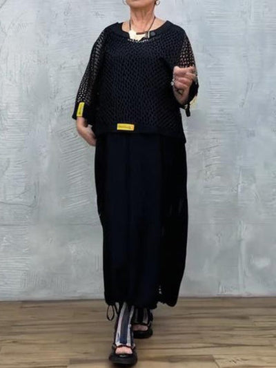 Black Mesh Sleeveless Dress and Cover-up Set