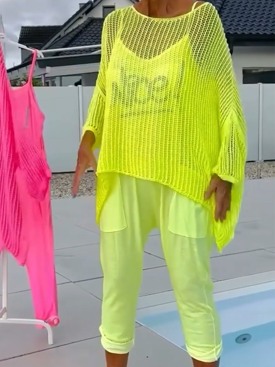 Letter-print Jumpsuit and Cutout Cover-up Casual Set