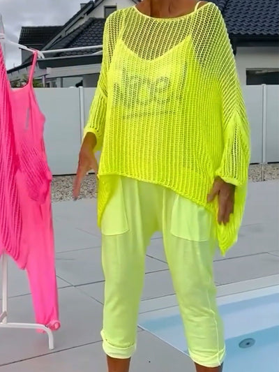 Letter-print Jumpsuit and Cutout Cover-up Casual Set