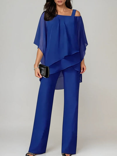 Off-the-shoulder Irregular Chiffon Suit