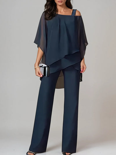 Off-the-shoulder Irregular Chiffon Suit