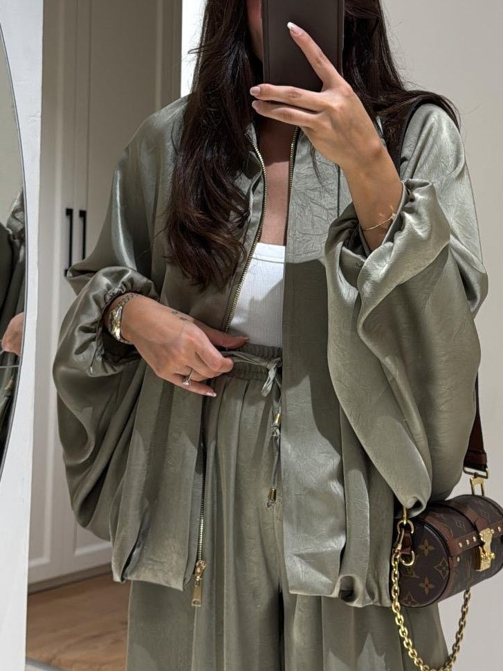 Brown Jacket + Drawstring Pants Casual Two-piece Suit