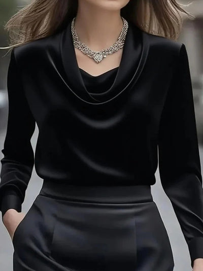 Elegant Solid Color Satin Collar Shirt