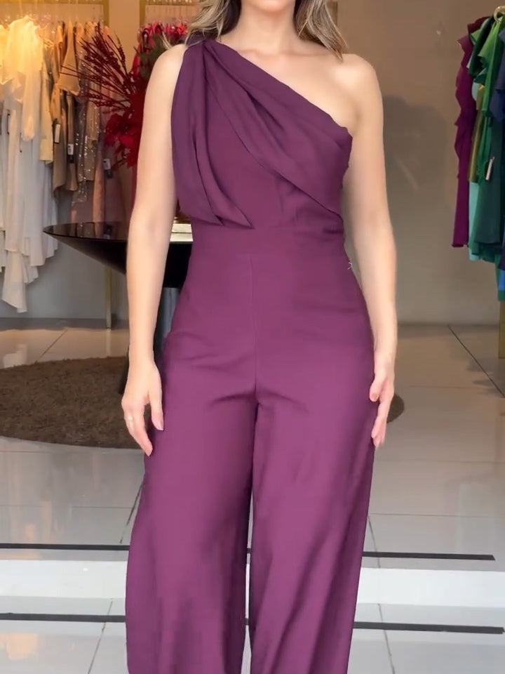 Purple One-shoulder Jumpsuit