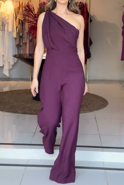 Purple One-shoulder Jumpsuit