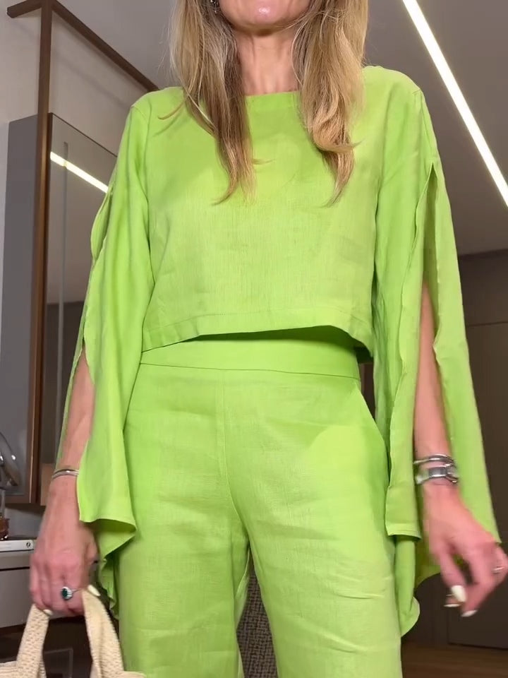 Chic Cotton And Linen Slit Sleeve Casual Two-piece Suit