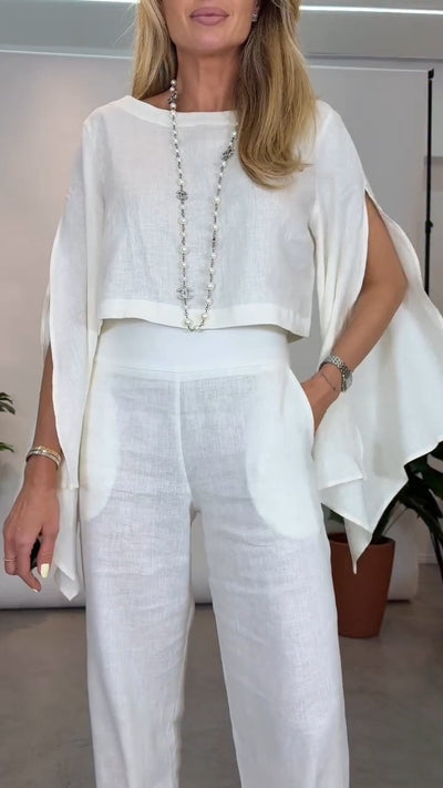 Chic Cotton And Linen Slit Sleeve Casual Two-piece Suit