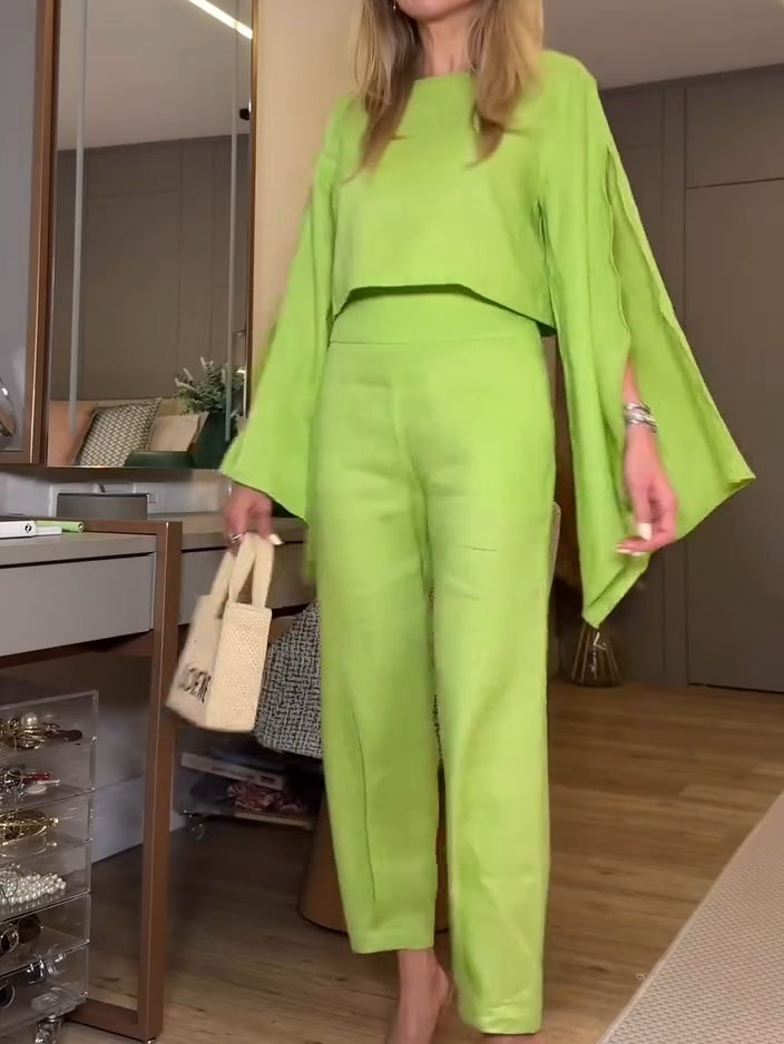 Chic Cotton And Linen Slit Sleeve Casual Two-piece Suit