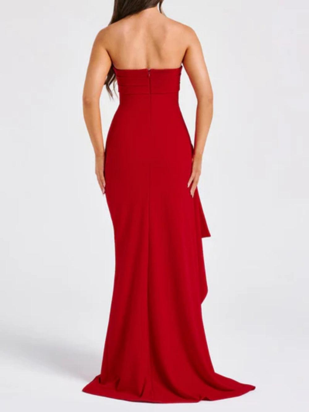 Strapless slit maxi dress