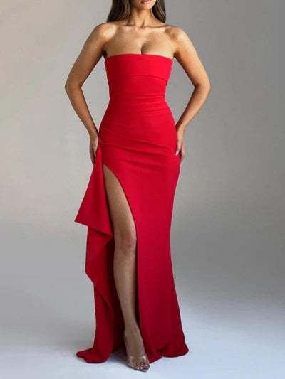 Strapless slit maxi dress