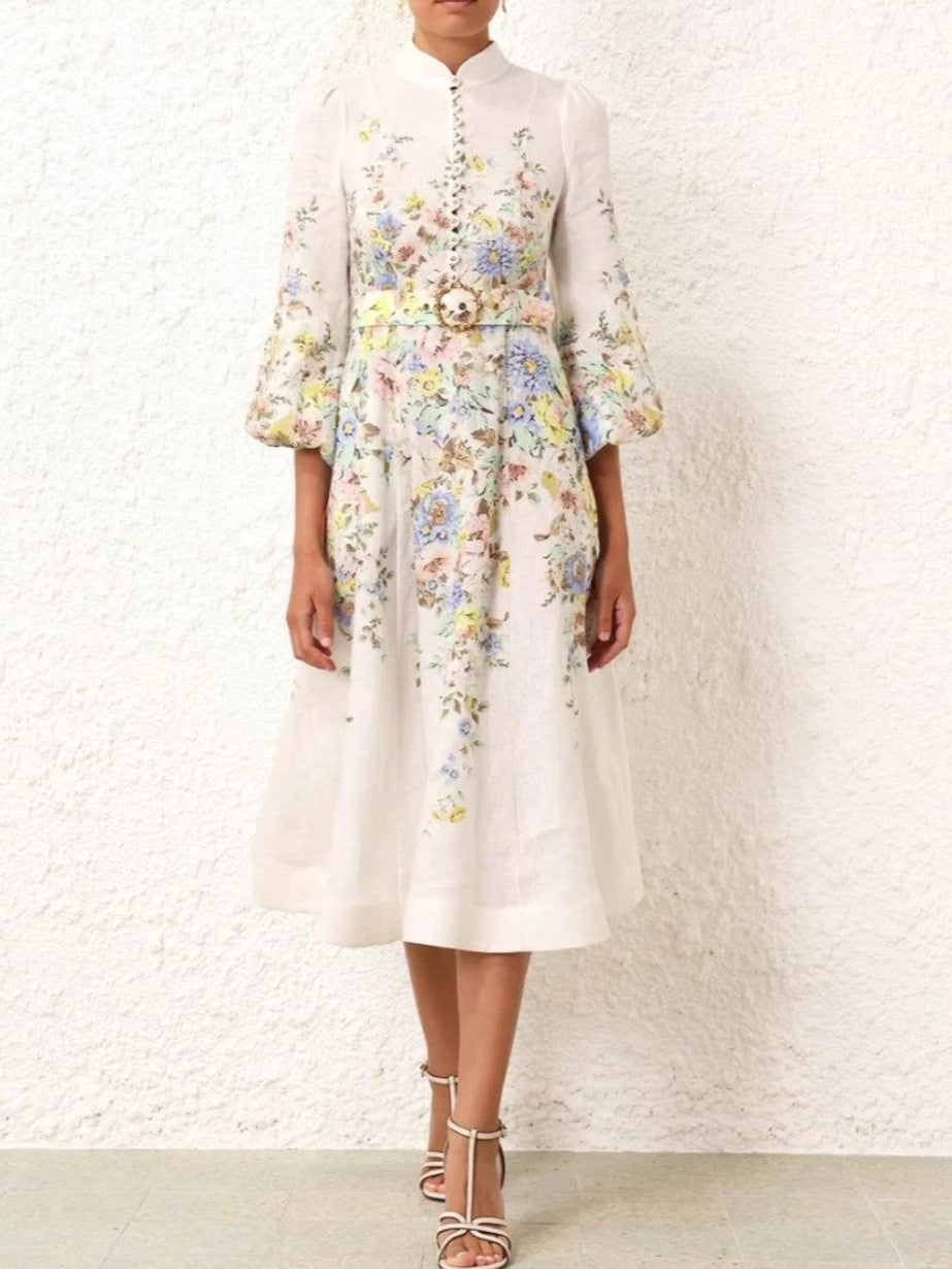 Printed Button Midi Dress