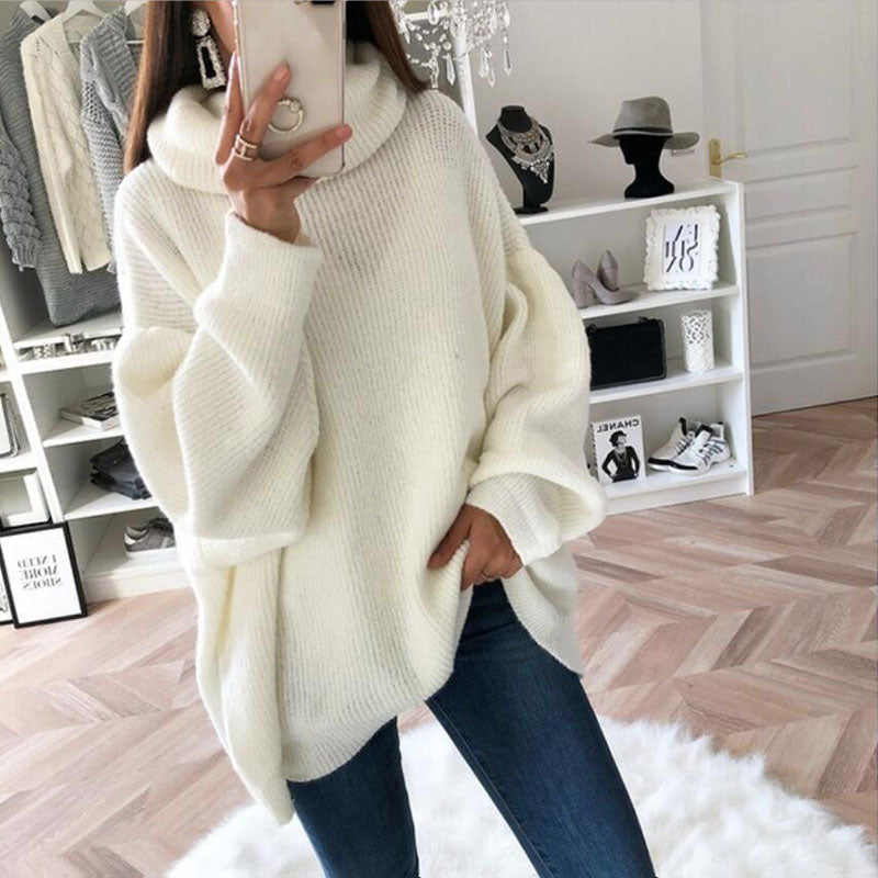 Turtleneck Knit Pile Collar Loose Sweater