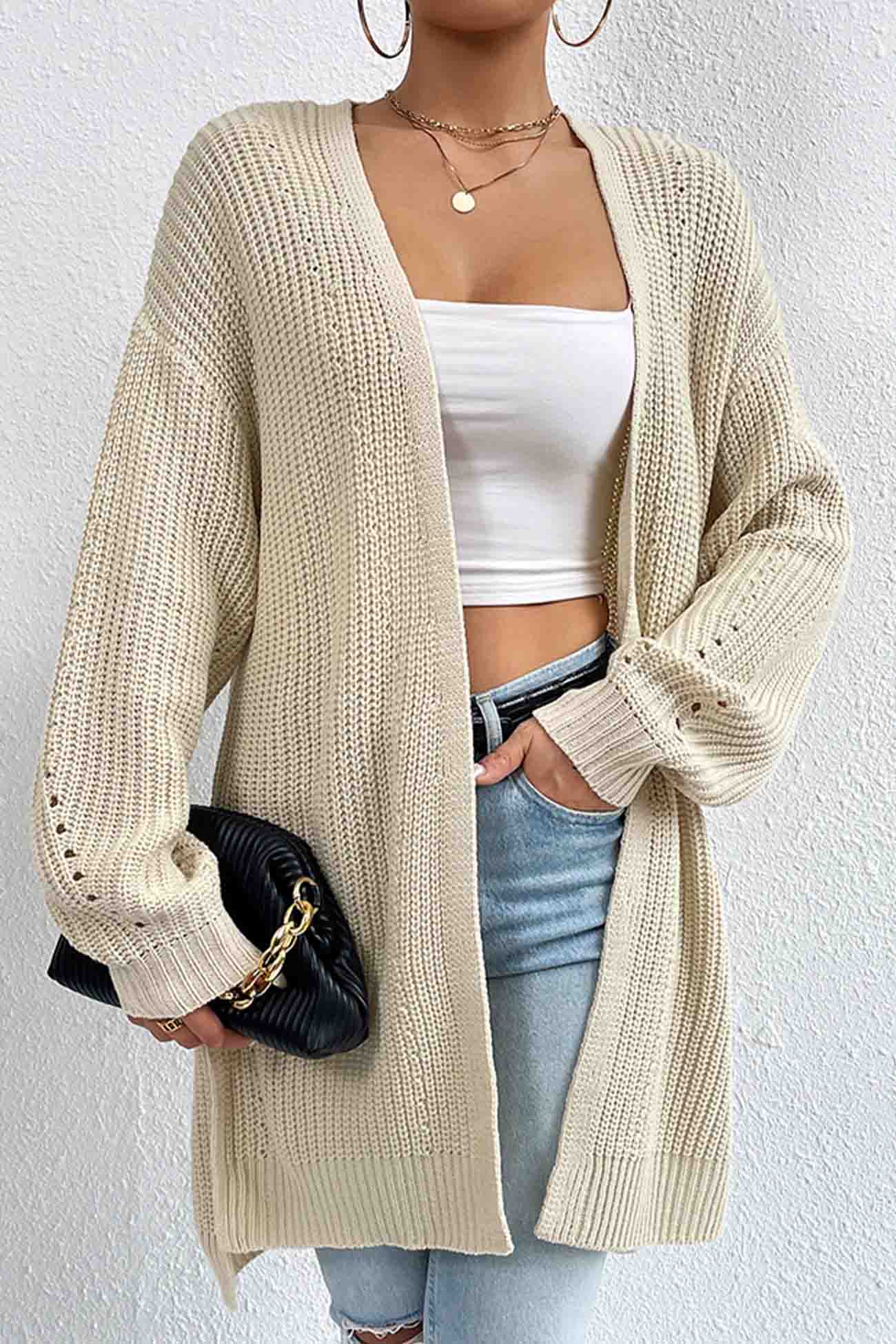 Solid Open Front Mid-Length Cardigan