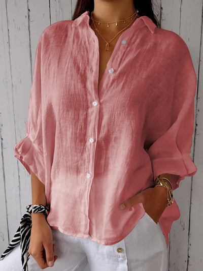 Cotton and Linen Solid Color Casual Shirt