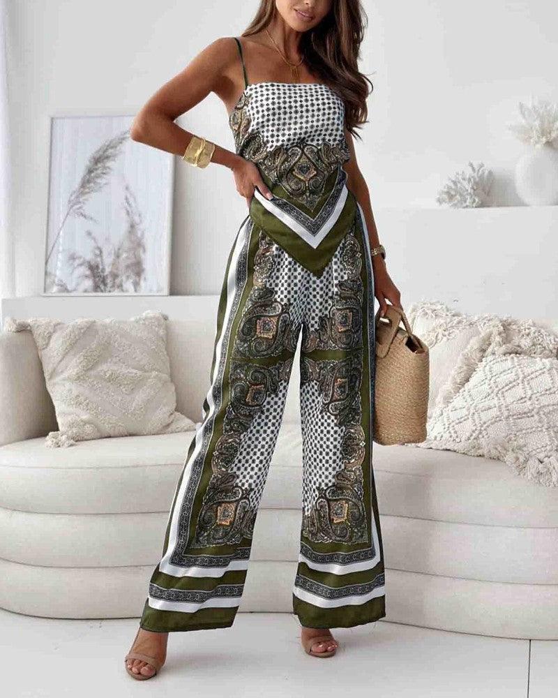 Stylish Printed Lace-Up Vest & Pants Two-Piece Set
