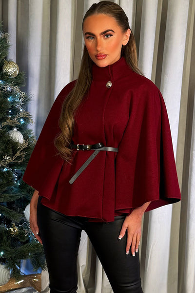 Cape With Belt Burgundy