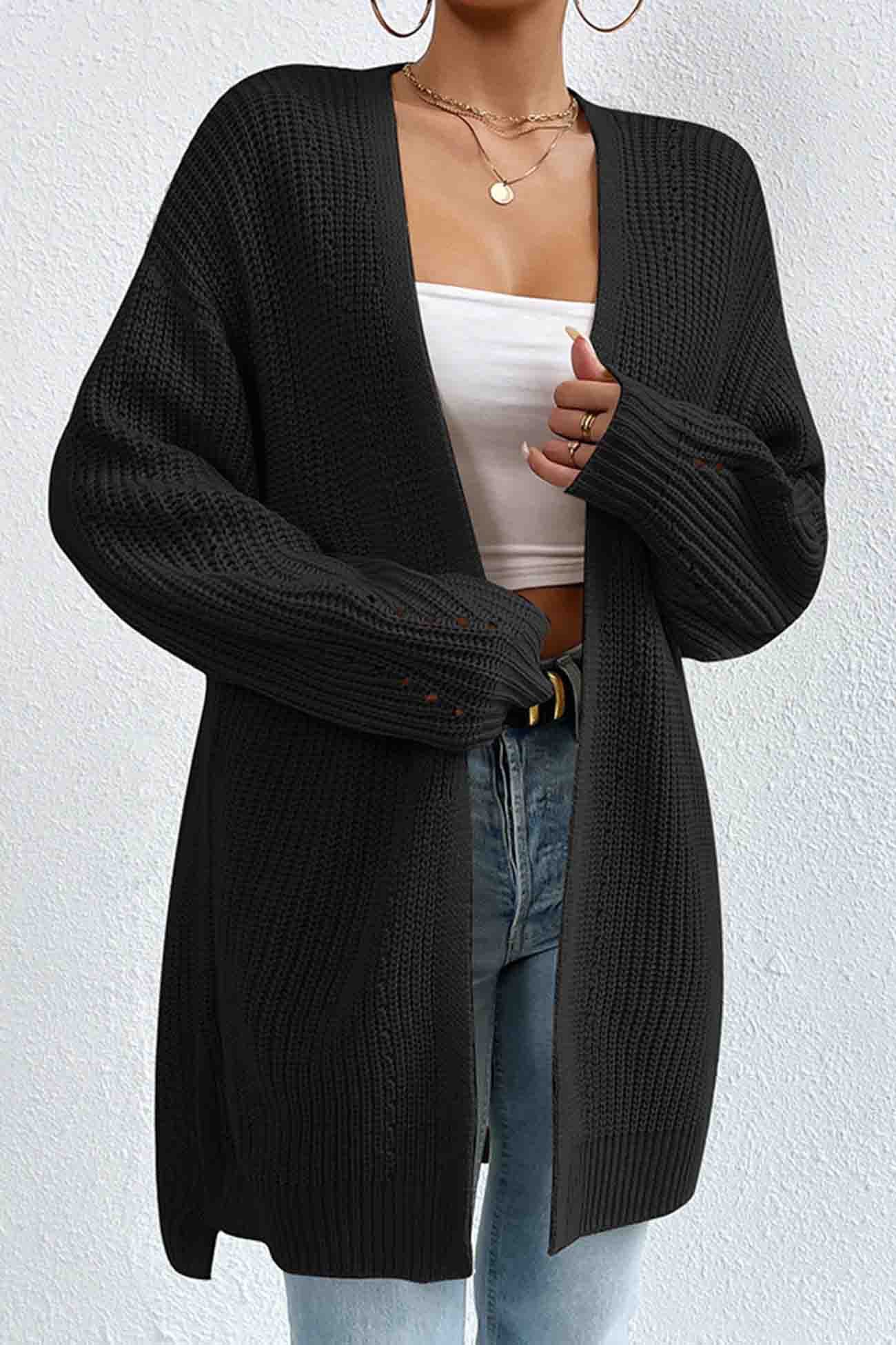Solid Open Front Mid-Length Cardigan