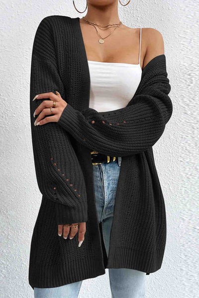 Solid Open Front Mid-Length Cardigan