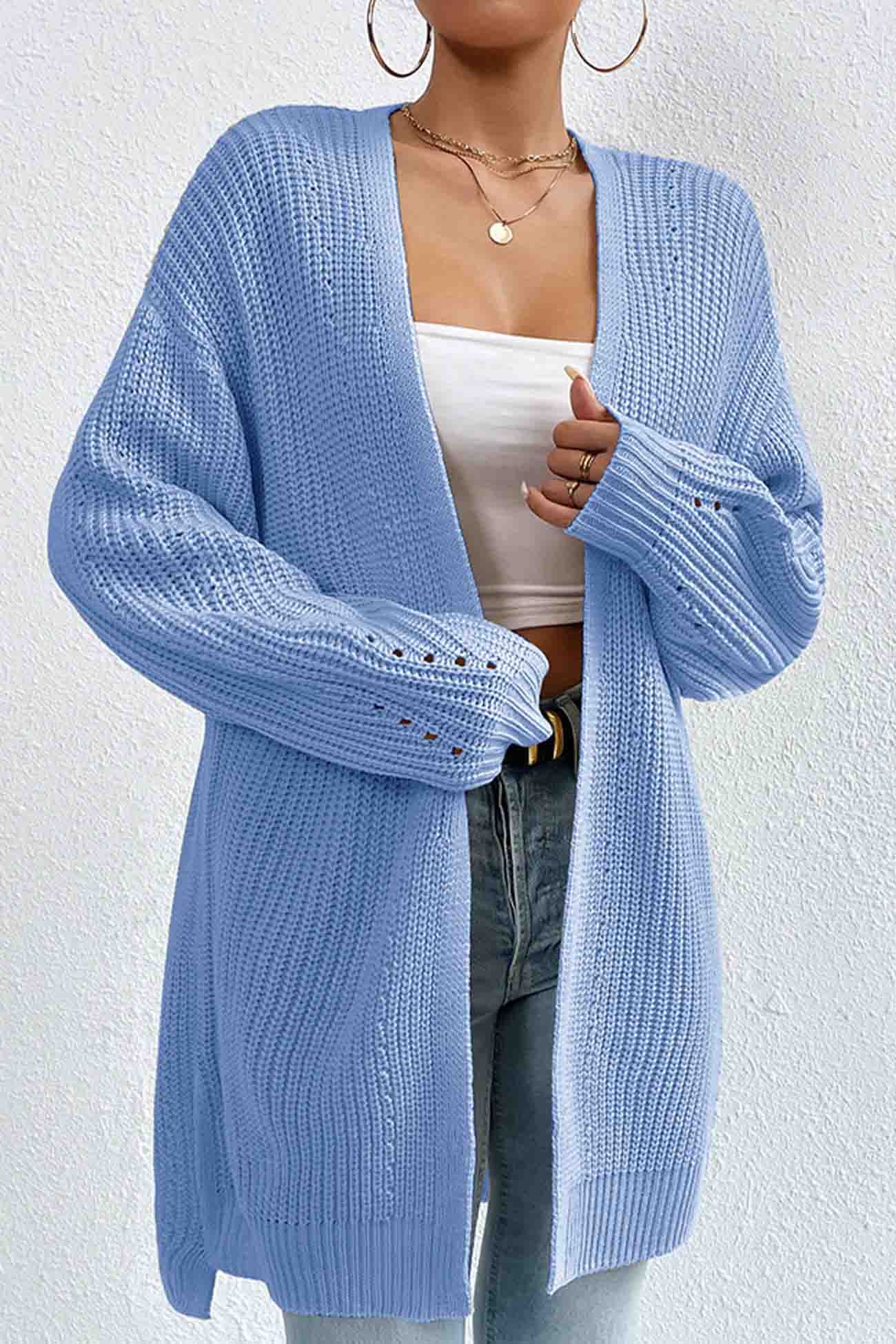 Solid Open Front Mid-Length Cardigan