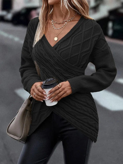 V-Neck Cross Jacquard Slim Fit Casual Sweater