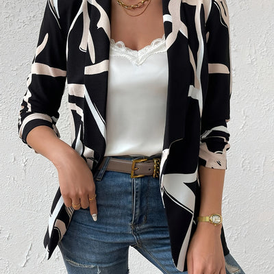 Abstract print blazer with button front elegant long sleeve blazer for office and work women's clothing.