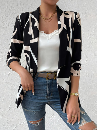 Abstract print blazer with button front elegant long sleeve blazer for office and work women's clothing.