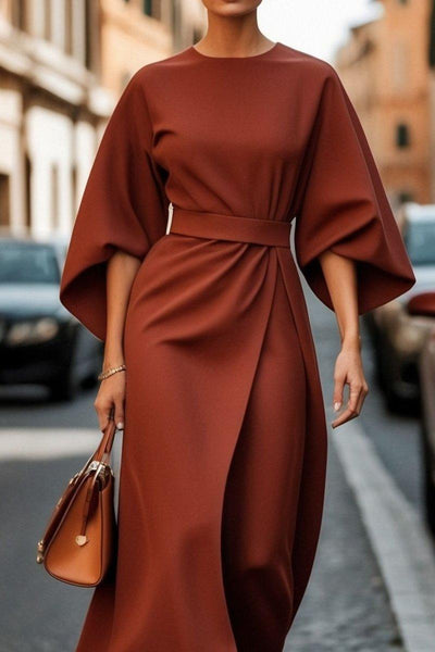 Elegant Solid Color Waist Dress