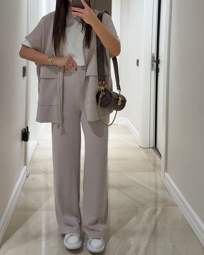 Casual Waist Stretch Detail Top & Pants Two-Piece Set