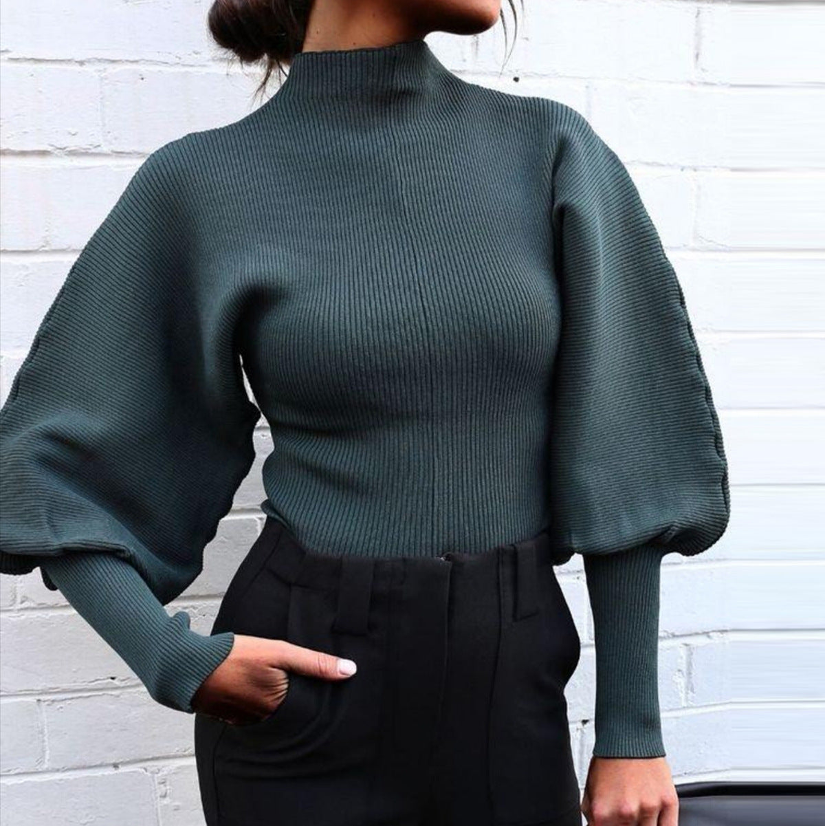 Casual Balloon Sleeve Turtleneck Sweater