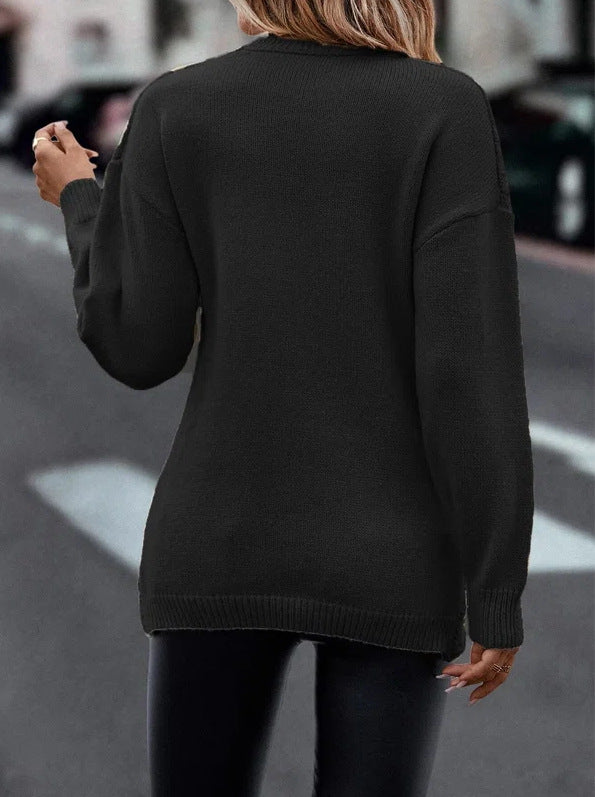 V-Neck Cross Jacquard Slim Fit Casual Sweater