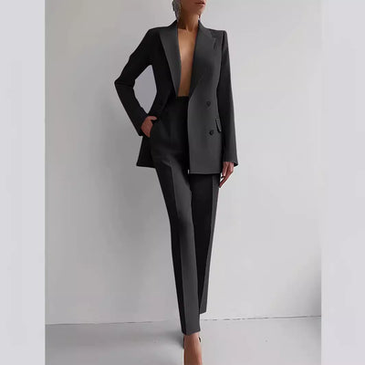 Casual Commuting Solid Color Blazer & High Waist Pants Set