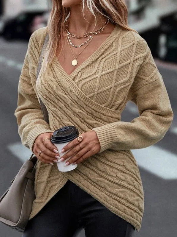 V-Neck Cross Jacquard Slim Fit Casual Sweater