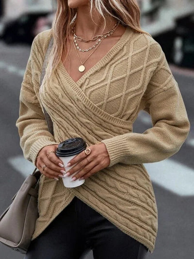 V-Neck Cross Jacquard Slim Fit Casual Sweater