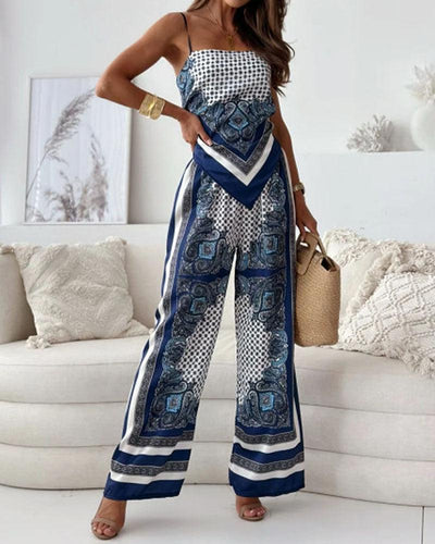 Stylish Printed Lace-Up Vest & Pants Two-Piece Set