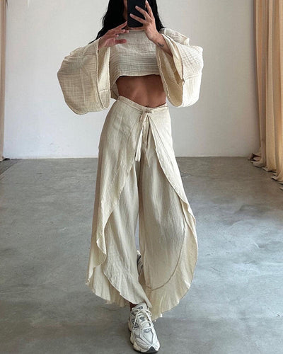 Casual slit tie two-piece set