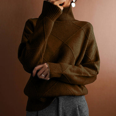 Turtleneck loose lozenge long-sleeved winter sweater