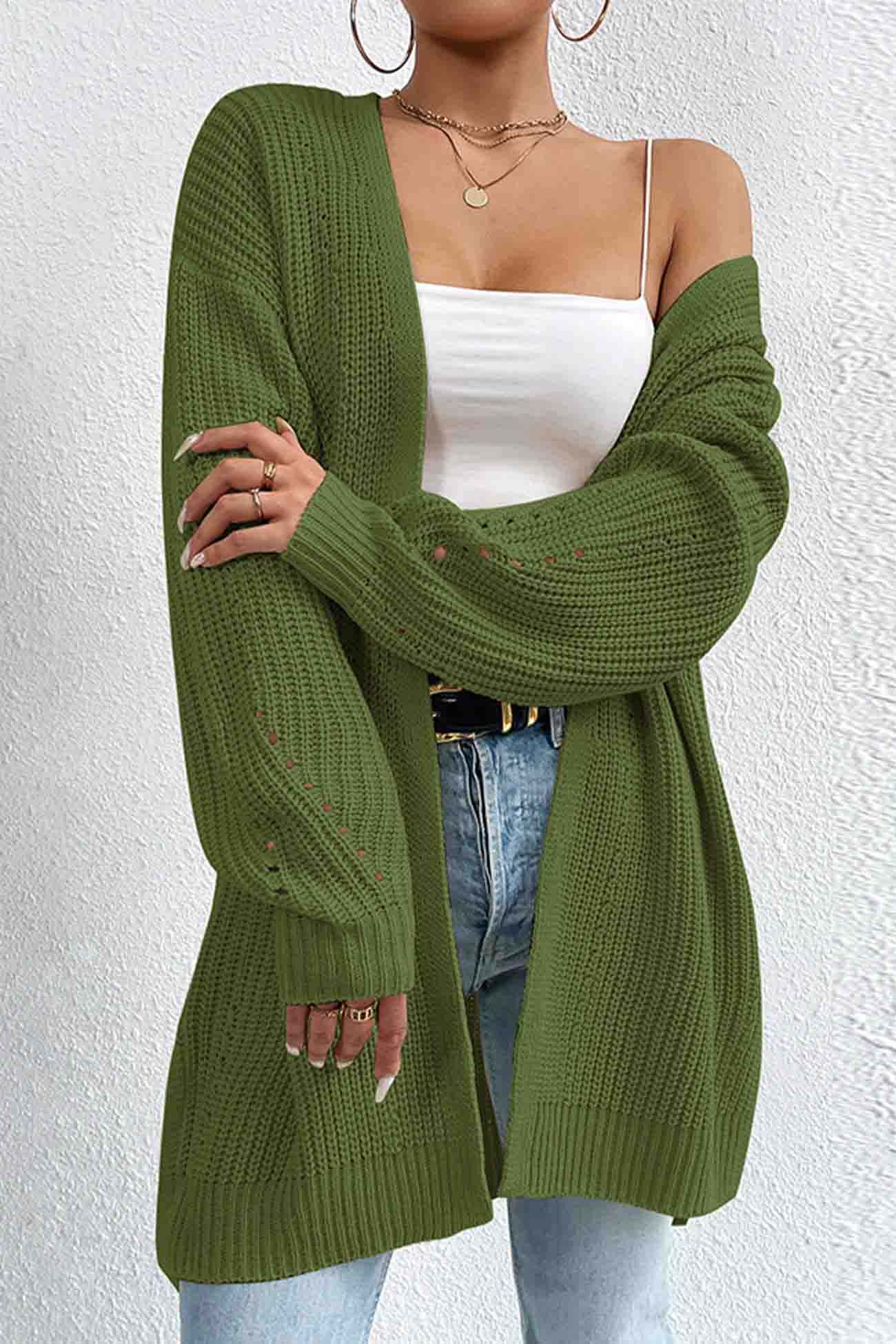 Solid Open Front Mid-Length Cardigan