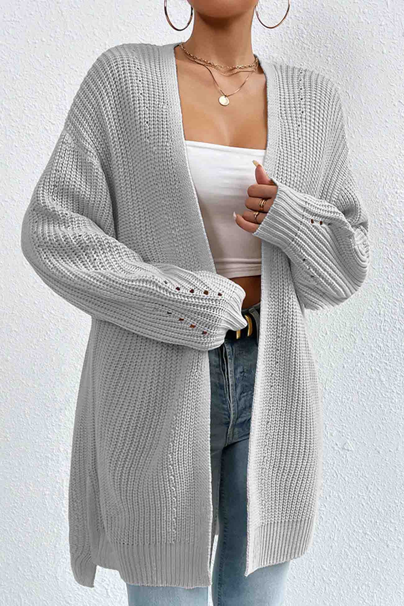 Solid Open Front Mid-Length Cardigan