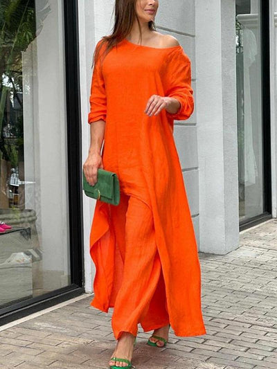 Fashionable Solid Color Two-piece Set