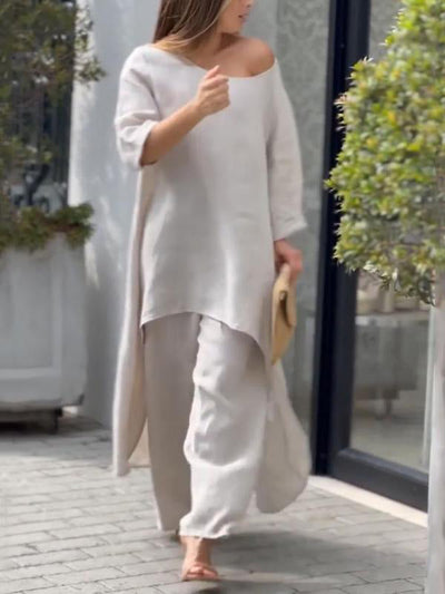 Fashionable Solid Color Two-piece Set