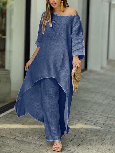 Fashionable Solid Color Two-piece Set