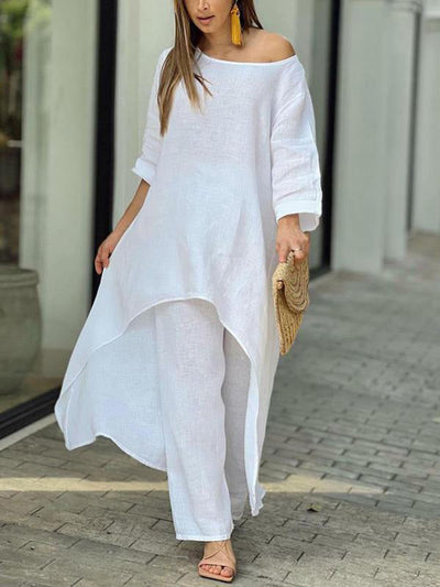 Fashionable Solid Color Two-piece Set