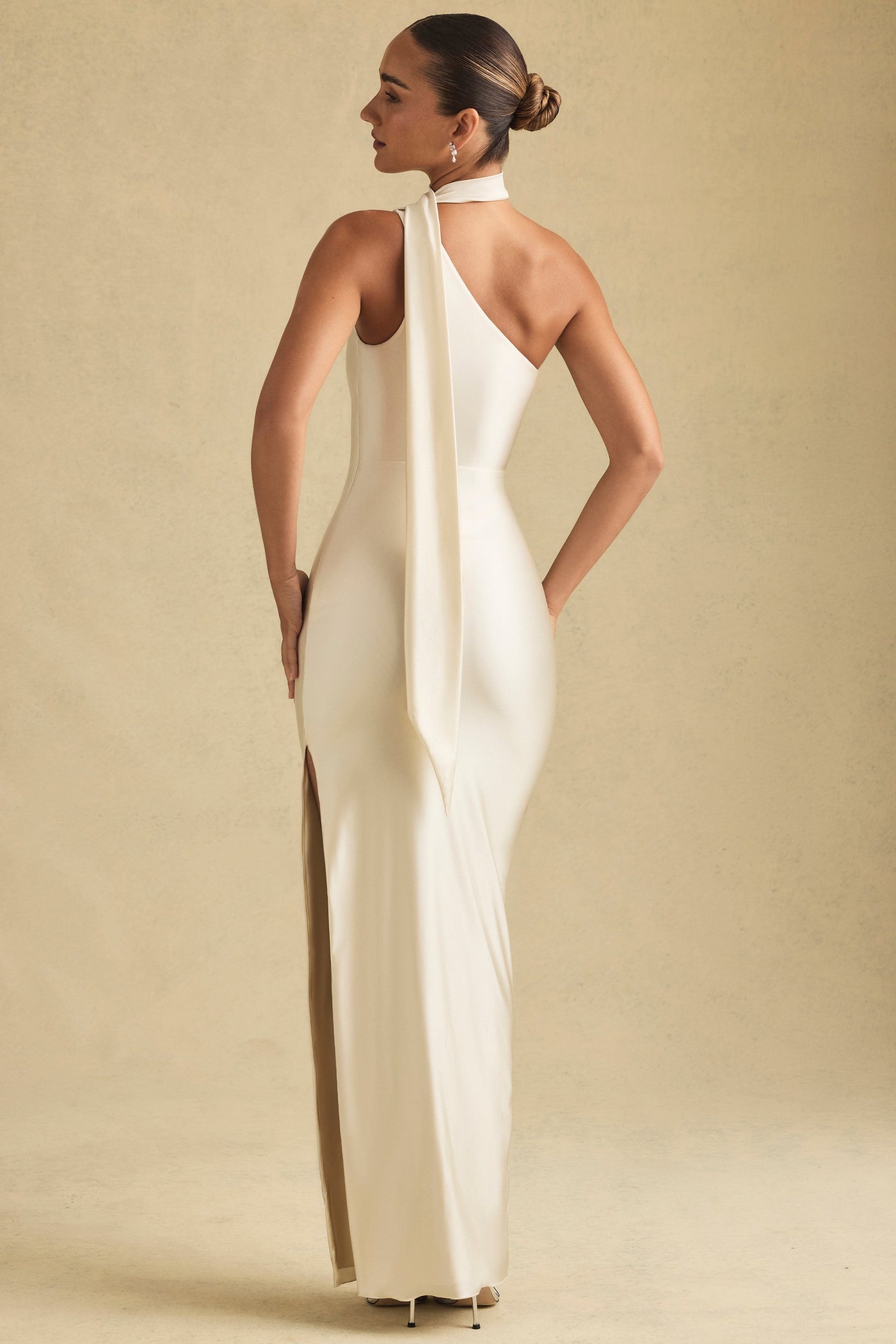 Asymmetric Scarf Detail Maxi Dress in Ivory