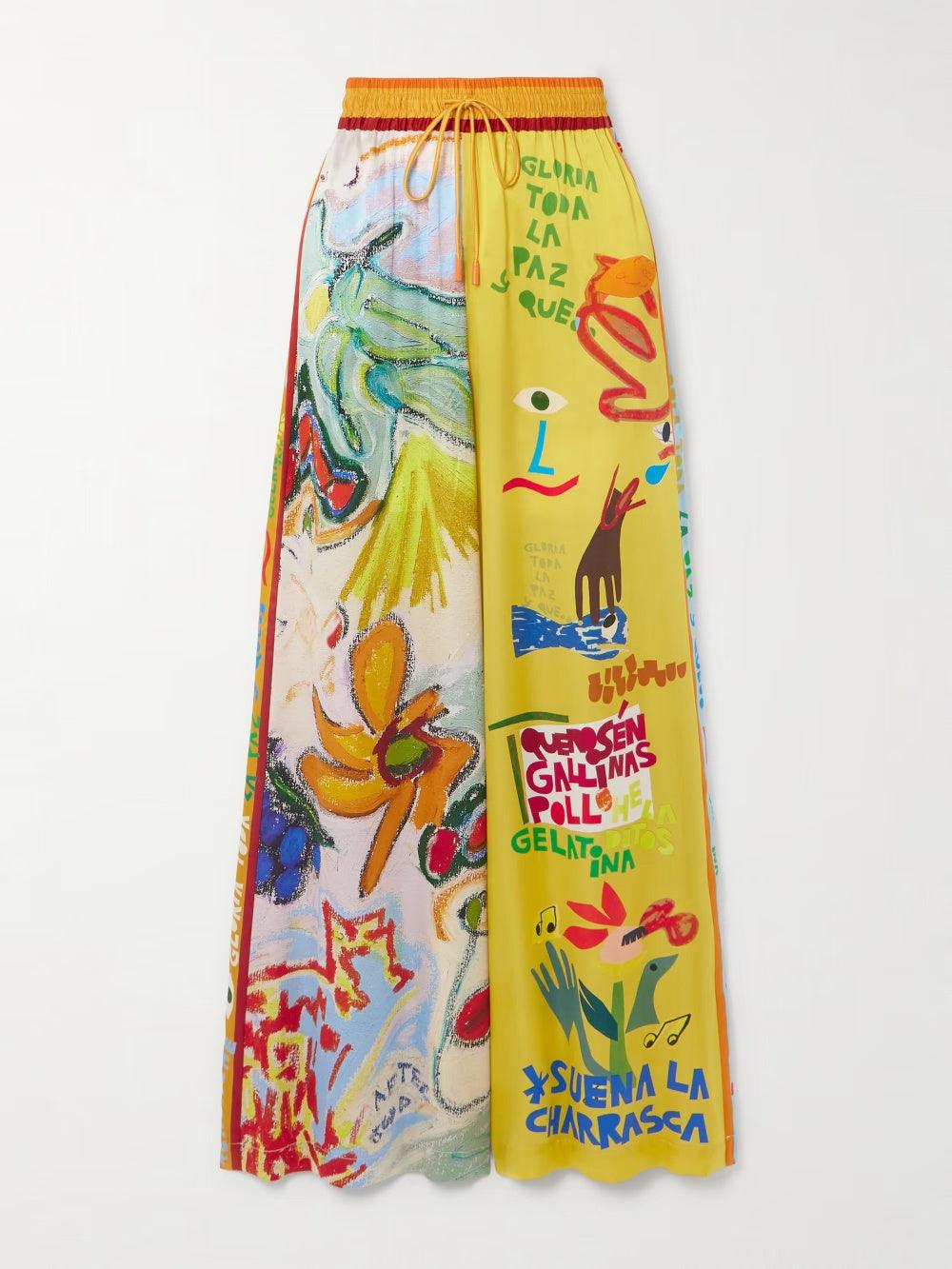 Linen blend unique print shirt and elastic waistband pocket trousers set